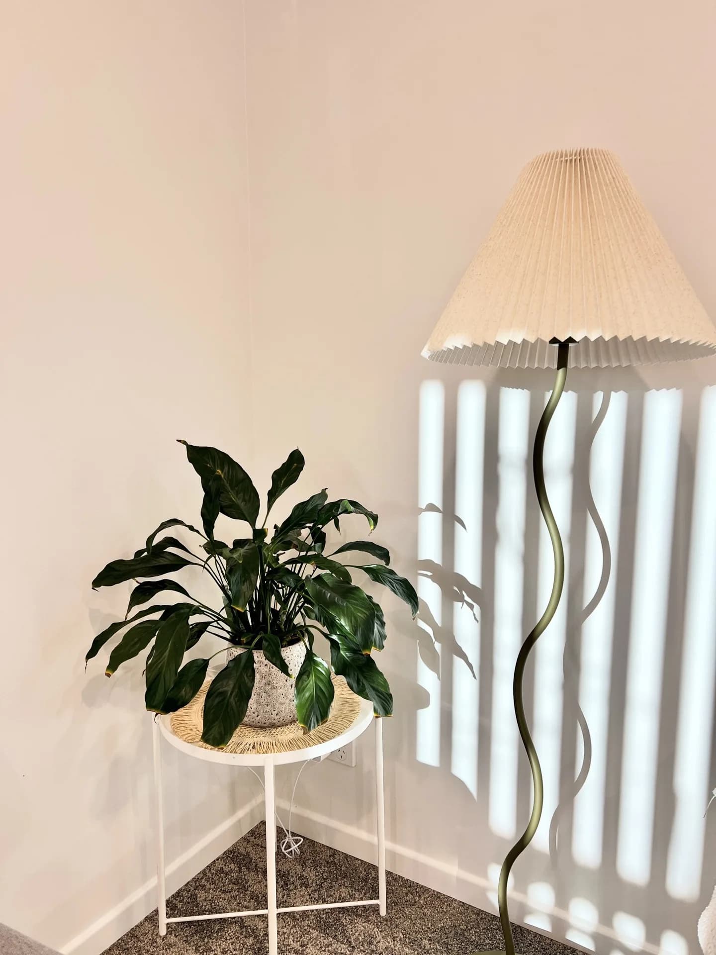 Reading corner with floor lamp and plant